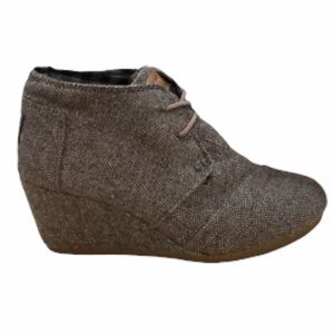 TOMS Women’s Brown Herringbone Lace-Up Desert Wedge Booties Size 7.5